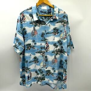 CAMPIA EASY CARE100% RAYON HAWAIIAN USA BOAT SHORT SLEEVE SHIRT MENS SIZE XXL